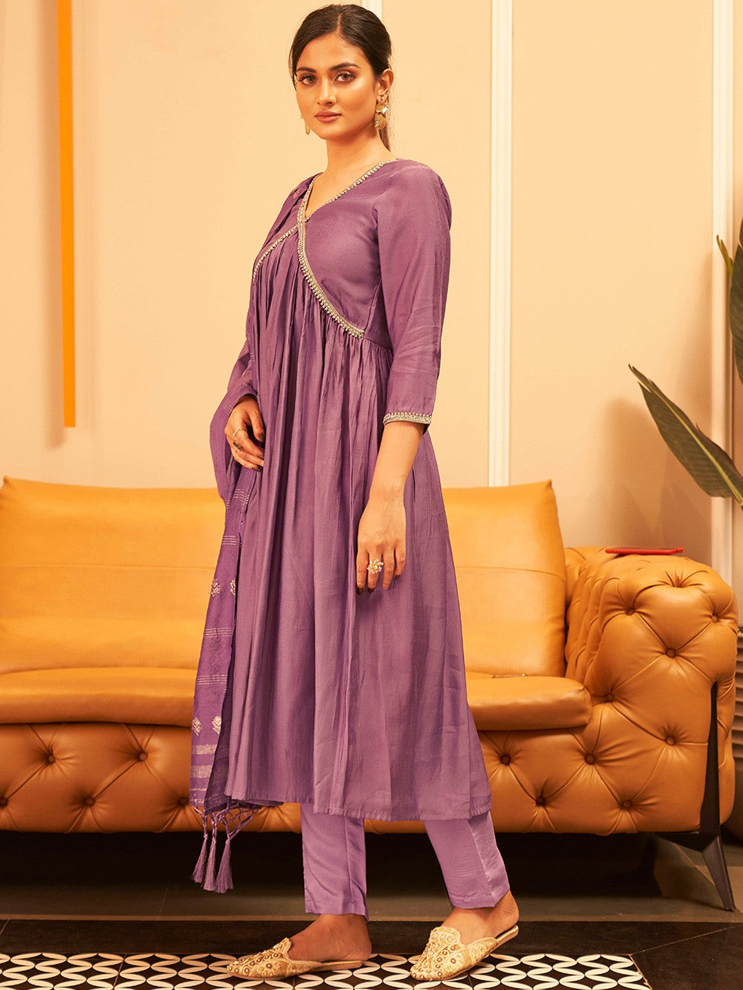 Yoke Design Empire Gotta Patti Kurta With Trousers & Dupatta