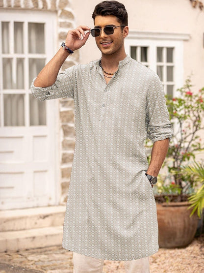 Men Embroidered Regular Kurta with Trousers (Beige)