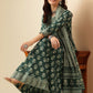 Green Floral Printed Aari Work Pure Cotton Anarkali Kurta with Trousers & Dupatta