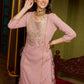 Mauve Ethnic Motifs Embroidered Sequinned Straight Kurta With Trouser & Dupatta