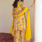 Floral Printed Regular Gotta Patti Kurta With Sharara & With Dupatta