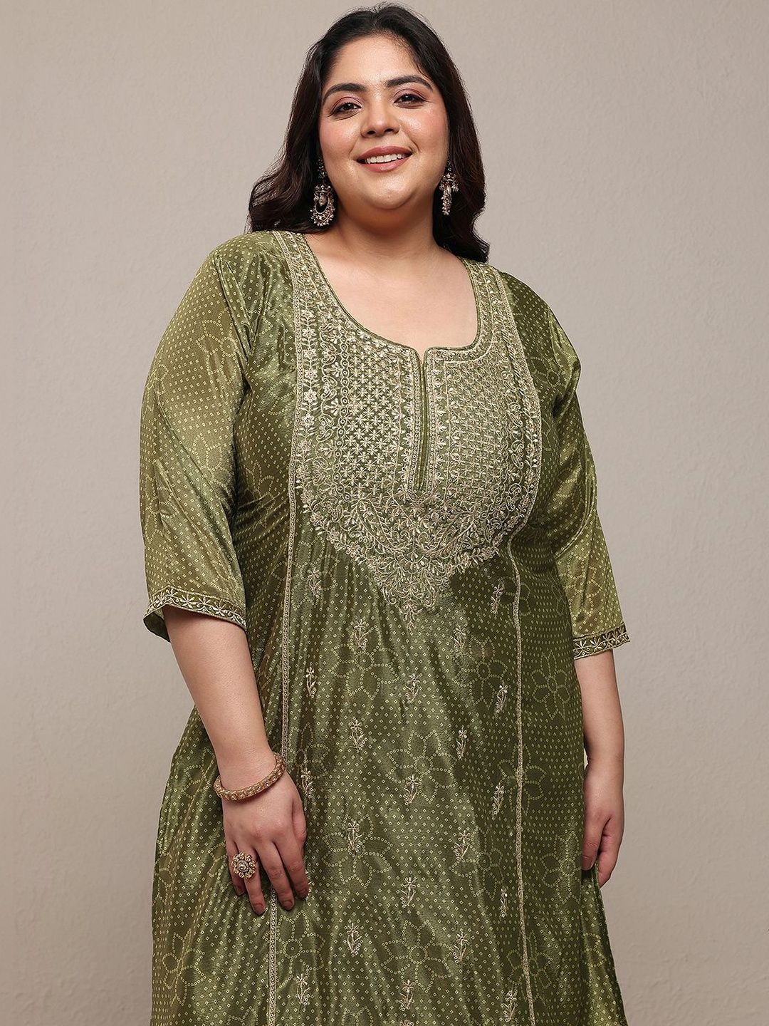 Plus Size Women Ethnic Motifs Printed Kurta with Palazzos & Dupatta