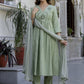 Floral Yoke Design V-Neck Empire Aari Work Pure Cotton Kurta with Pyjamas & Dupatta