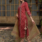 Maroon Floral Printed Angrakha Pure Cotton Kurta with Trousers & Dupatta