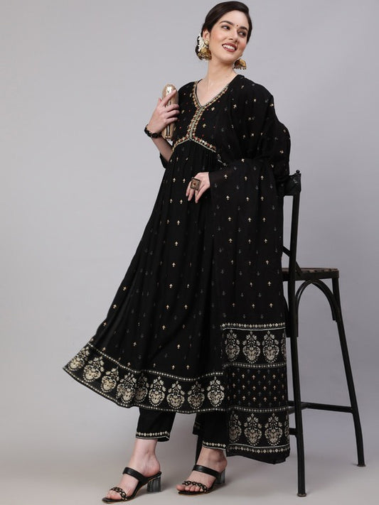 Ethnic Motifs Embroidered Kurta With Trousers & Dupatta