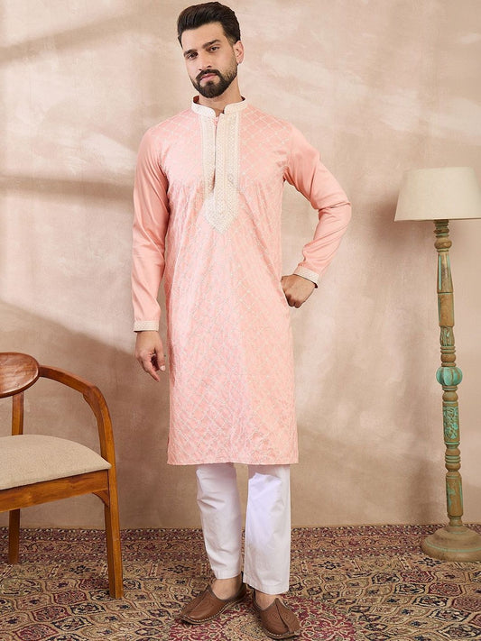 Embroidered Mandarin Collar Kurta & Trousers Kurta Sets