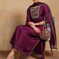 Women Purple Silk Blend Solid Yoke Design Flared Empire Kurta Trouser With Dupatta