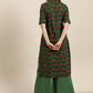 Women Green & Red Pure Cotton Printed Kurta with Palazzos