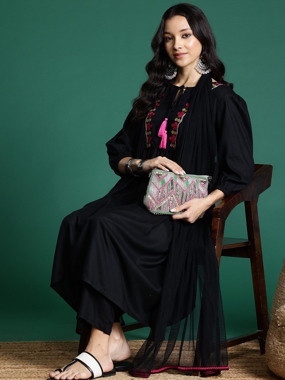 Ethnic Motifs Embroidered Regular Kurta with Trousers & Dupatta