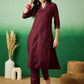 Maroon V-Neck Thread Work Straight Kurta With Trouser