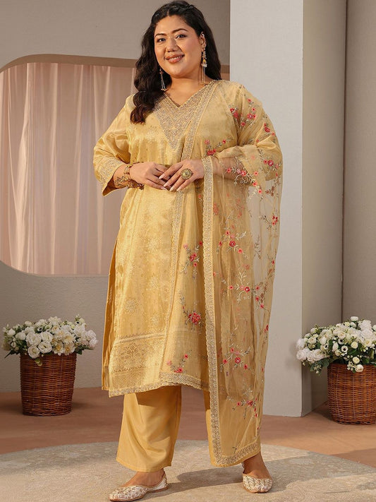 Plus Size Women Ethnic Motifs Kurta with Trousers & Dupatta
