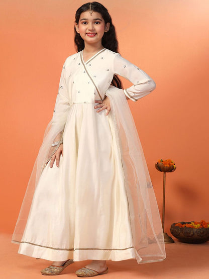 Girls Embroidered Maxi Length Ethnic Dresses with Dupatta