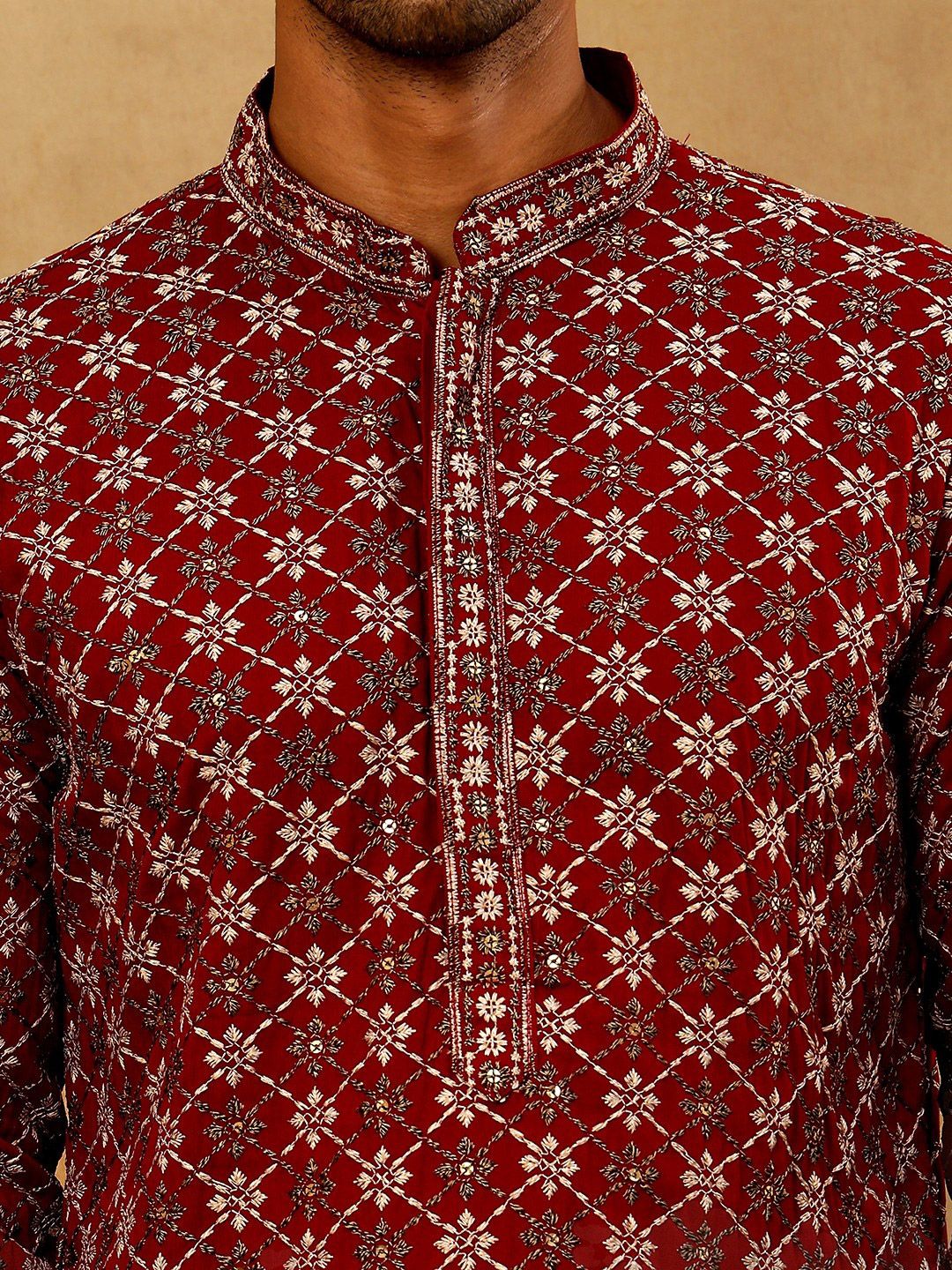 Embroidered Regular Sequinned Kurta With Korean Pants