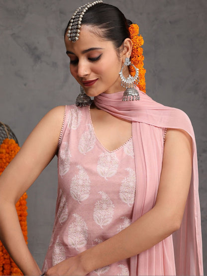 Women Ethnic Motifs Printed Regular Pure Cotton Kurta with Trousers & With Dupatta