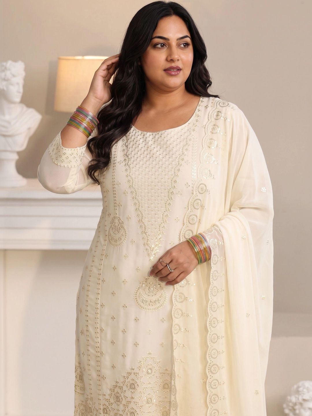 Women Ethnic Motifs Embroidered Regular Sequinned Kurta with Trousers & With Dupatta