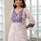 Floral Printed Regular Mirror Work Linen Straight Kurta with Trousers & Dupatta