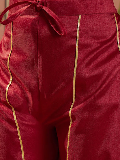 Embroidered A-Line Kurta With Palazzo & Dupatta
