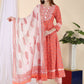 Women Peach-Coloured Ethnic Motifs Embroidered Mirror Work Pure Cotton Kurta with Trousers & With Dupatta