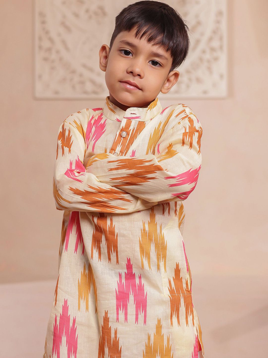 Boys Abstract Printed Cotton Kurta with Pyjama