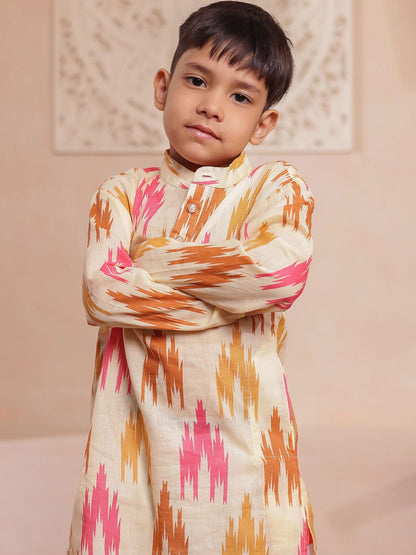 Boys Abstract Printed Cotton Kurta with Pyjama