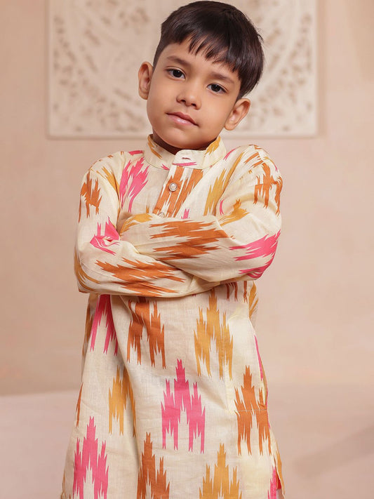 Boys Abstract Printed Cotton Kurta with Pyjama