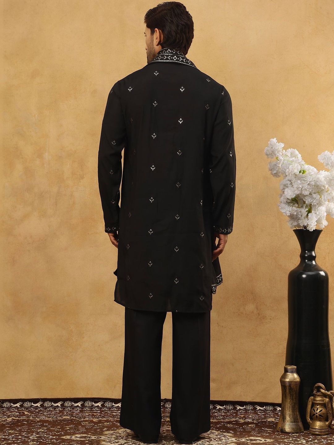 Floral Embroidered Sequinned Kurta With Korean Pants & Dupatta