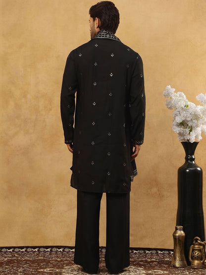Floral Embroidered Sequinned Kurta With Korean Pants & Dupatta