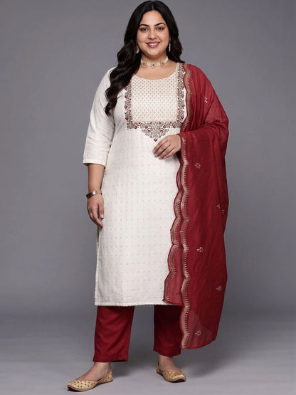 Women Ethnic Motifs Embroidered Regular Thread Work Kurta with Trousers & With Dupatta