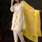 Embroidered Pleated Chikankari Pure Cotton A-Line Kurta With Trousers & Dupatta