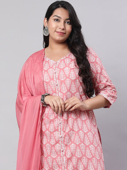 Ethnic Motifs Printed Gotta Patti Pure Cotton Kurta with Sharara & Dupatta