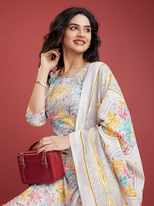 Floral Printed Regular Kurta with Trousers & Dupatta