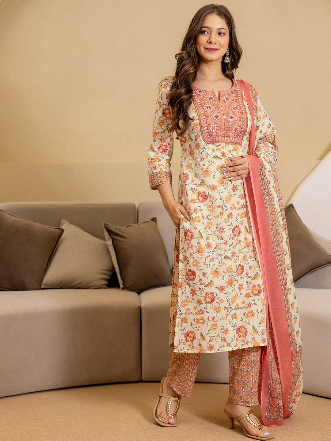 Women Regular Size Kurta Set Cotton Blend