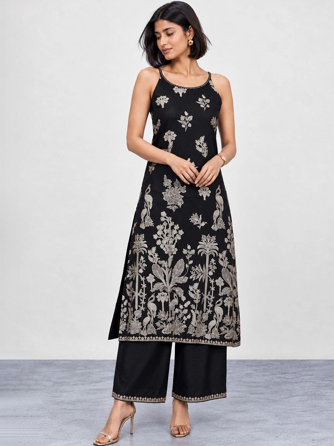 Women Ethnic Motifs Regular Thread Work Kurta with Palazzos