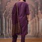 Purple Embroidered Round Neck Straight Kurta with Trouser & Dupatta