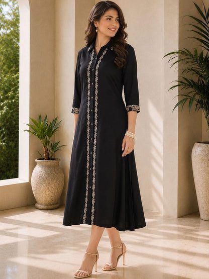 Ethnic Motifs Embroidered A-Line Midi Dress