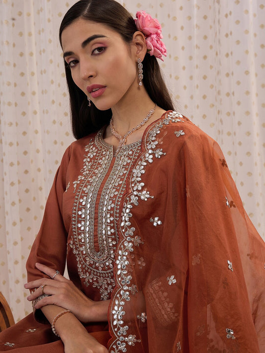 Ethnic Motifs Embroidered Regular Gotta Patti Kurta with Trouser & Dupatta