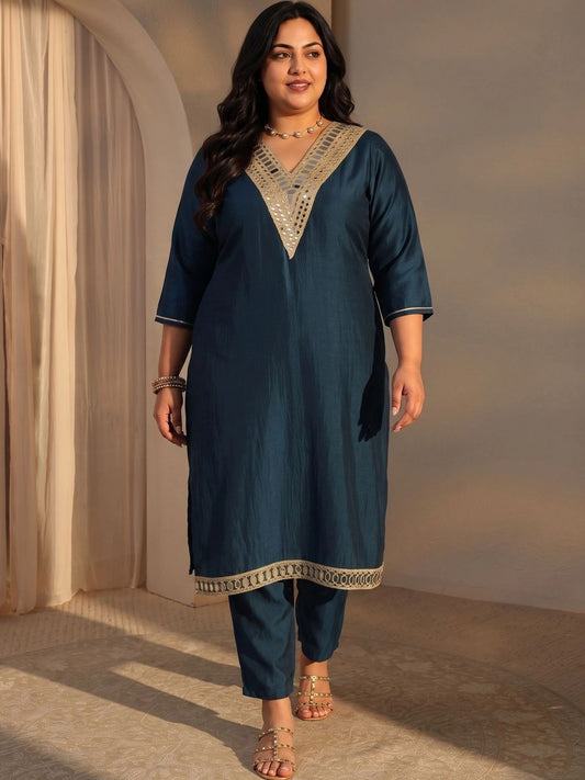 Women Regular Mirror Work Kurta with Trousers