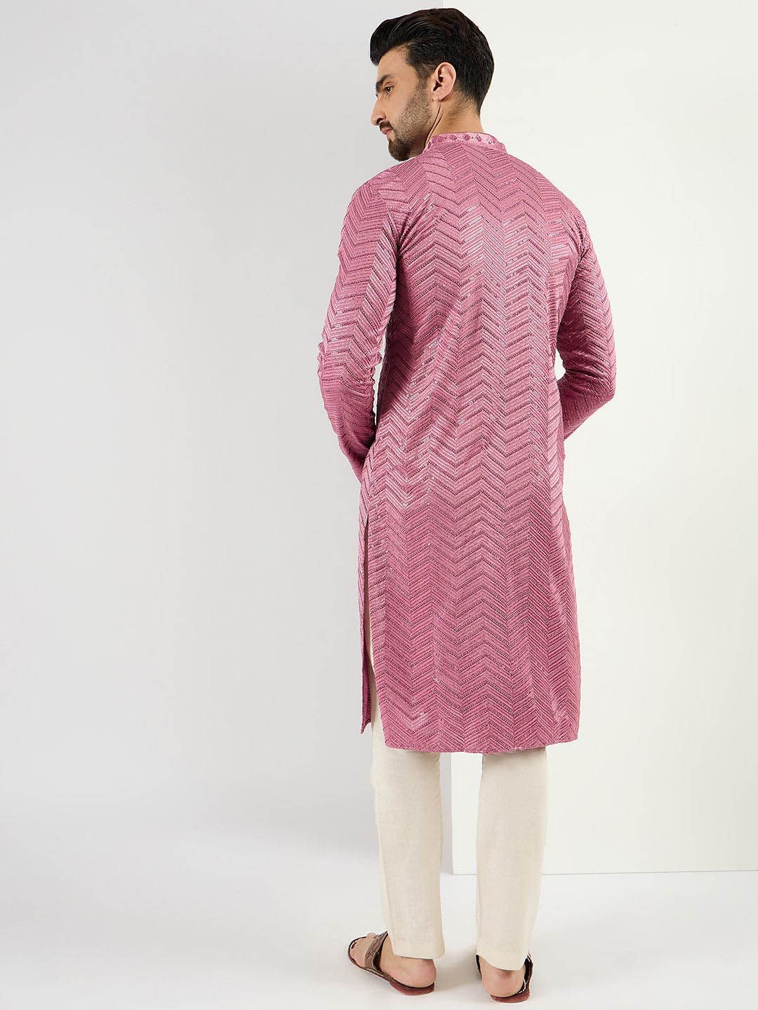 Chevron Embroidered Sequinned Straight Kurta