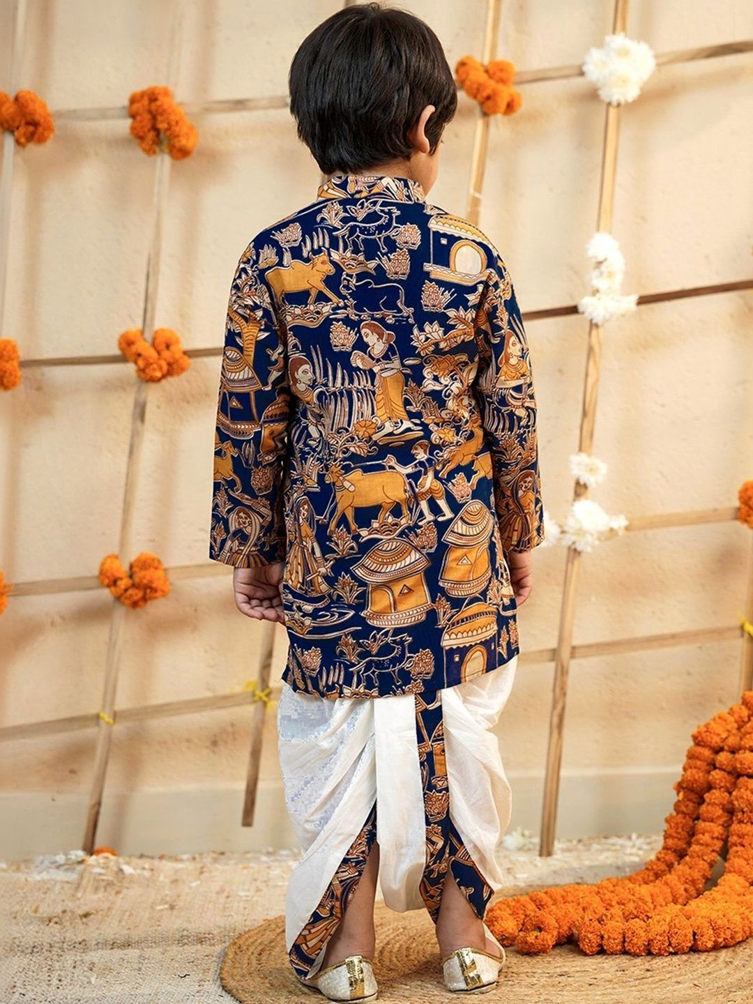 Boys Ethnic Motifs Printed Regular Pure Cotton Kurta with Dhoti Pants
