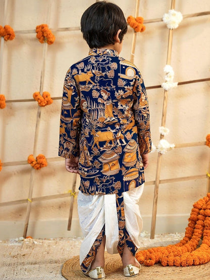 Boys Ethnic Motifs Printed Regular Pure Cotton Kurta with Dhoti Pants