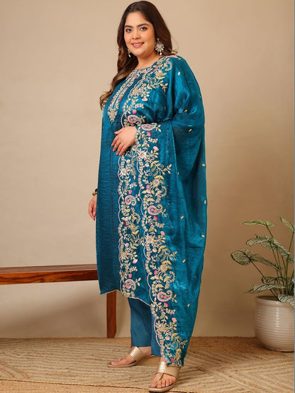 Women Ethnic Motifs Embroidered Regular Thread Work Kurta with Trousers & With Dupatta