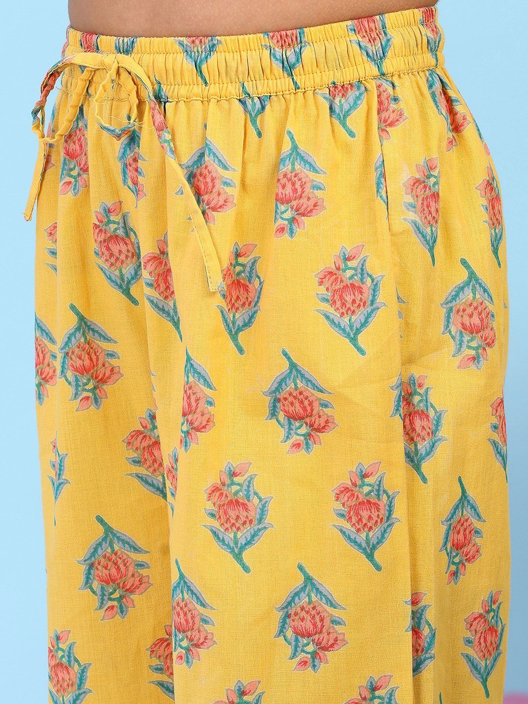 Girls Floral Printed Regular Cotton Kurti With Salwar & With Dupatta