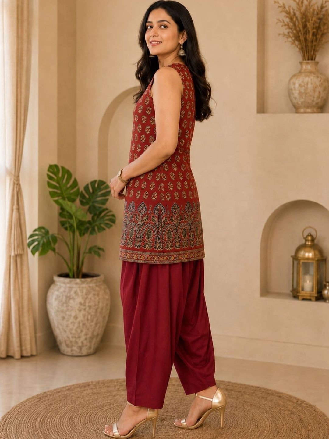 Women Ethnic Motifs Printed Regular Pure Cotton Kurta with Patiala