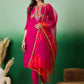 Notch Neck Embroidered Straight Kurta With Trouser & Dupatta Set