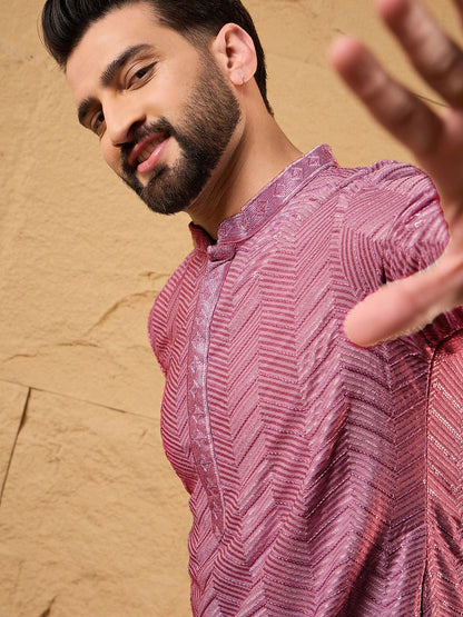 Chevron Embroidered Sequinned Straight Kurta