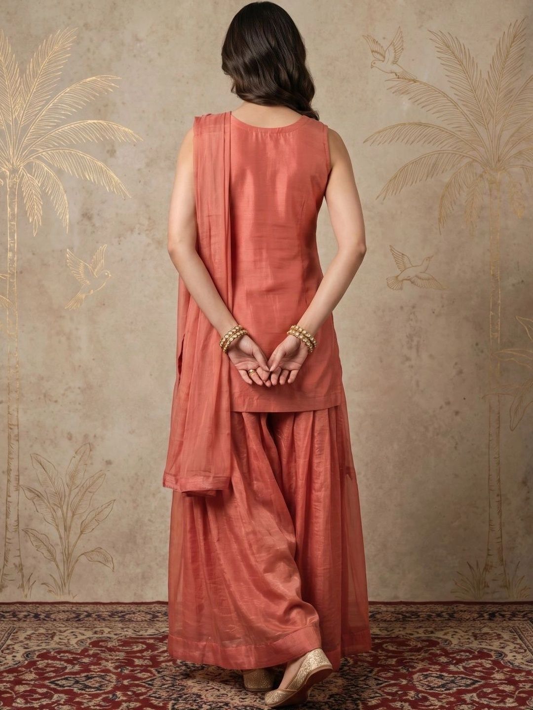 Women Ethnic Motifs Embroidered Regular Thread Work Kurta with Sharara & With Dupatta
