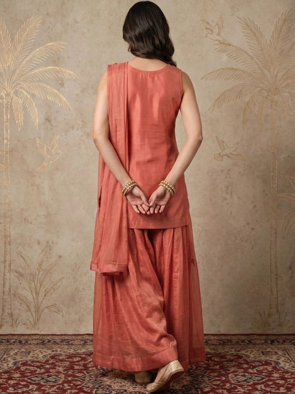 Women Ethnic Motifs Embroidered Regular Thread Work Kurta with Sharara & With Dupatta