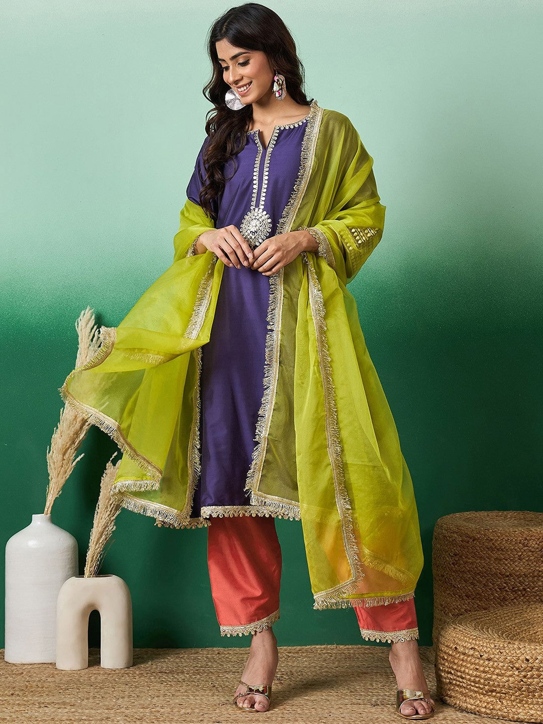 Gotta Patti Anarkali Kurta & Trouser With Dupatta