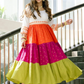 Multicolor Colourblocked Tiered Maxi Dress