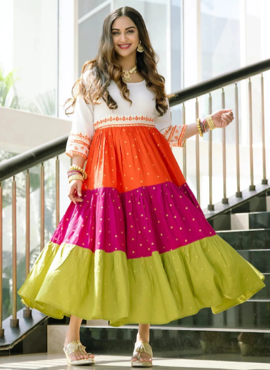 Multicolor Colourblocked Tiered Maxi Dress